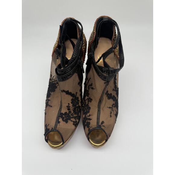 Christian Louboutin Mesh Lace Embroidered Glitter Peep Toe Pump Black Size 39.5 - Picture 2 of 14